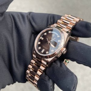 Rolex Day-Date 36mm Everose Gold Brown Diamond Dial 128235