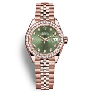 Rolex Lady Datejust 28mm Everose Gold 279135RBR Olive Green Diamond