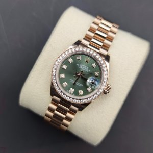 Rolex Lady Datejust 28mm Everose Gold 279135RBR Olive Green Diamond