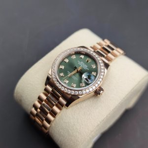 Rolex Lady Datejust 28mm Everose Gold 279135RBR Olive Green Diamond